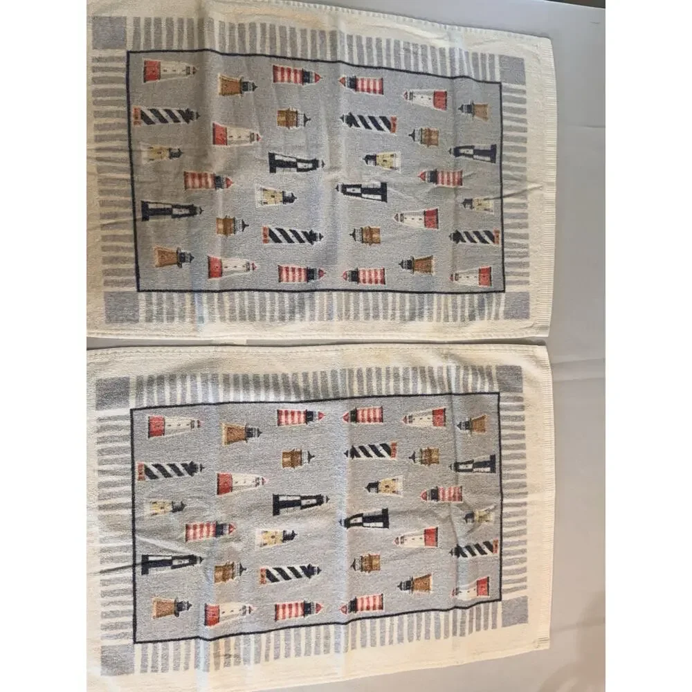 VTG Nautical Dish Cloths (2) Coastal Cottage Lighthouse Red White And Blue